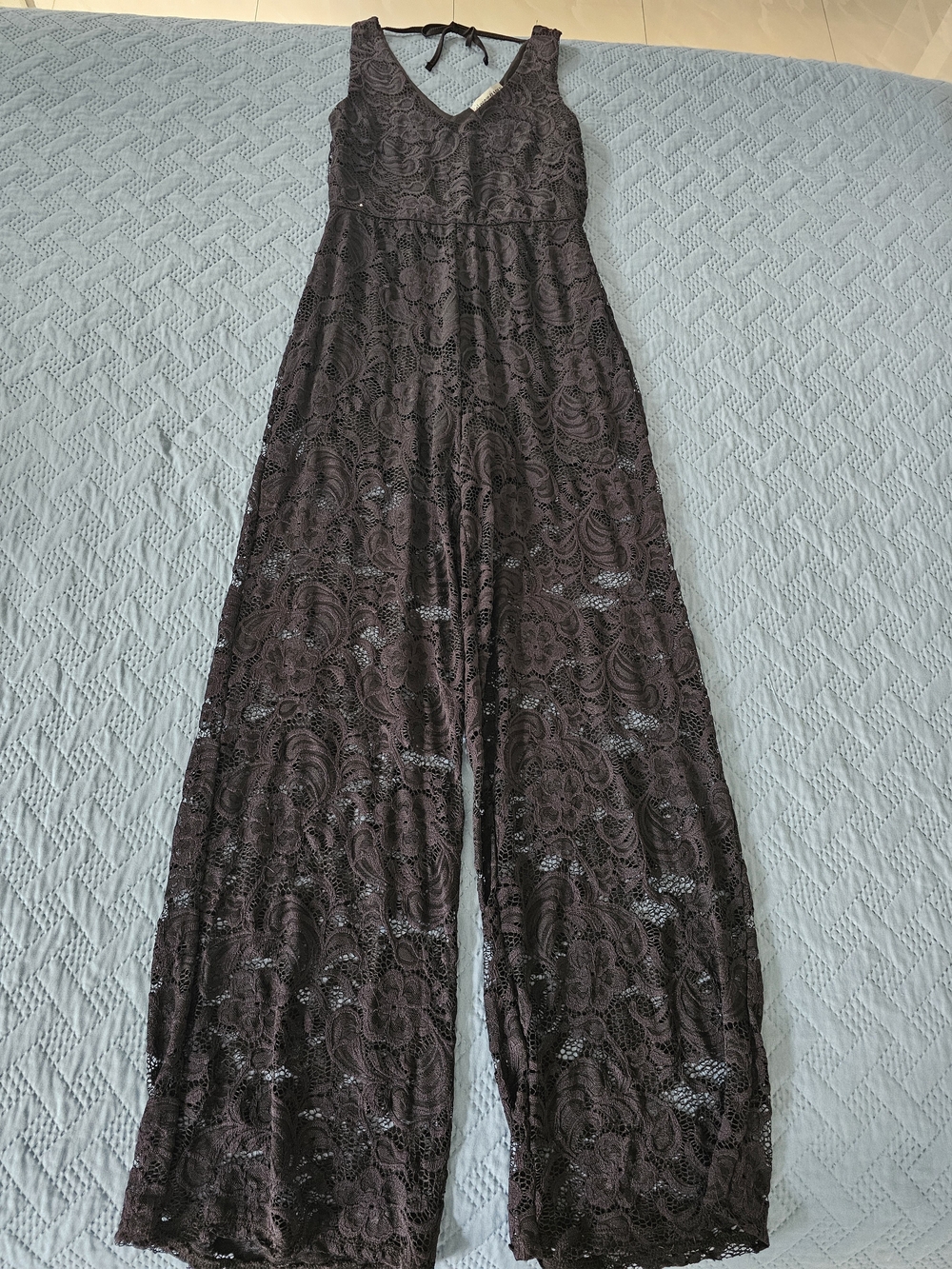 Almost Famous Brown Lace Wide-Leg Jumpsuit Size M